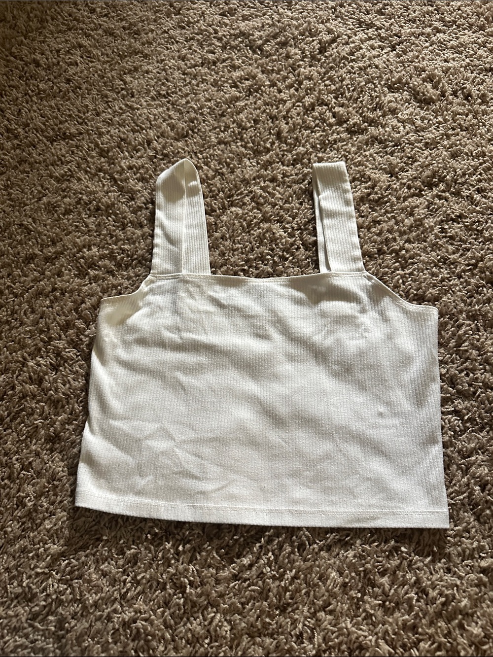 American Eagle Outfitters Cream Ribbed Square-Neck Tank
